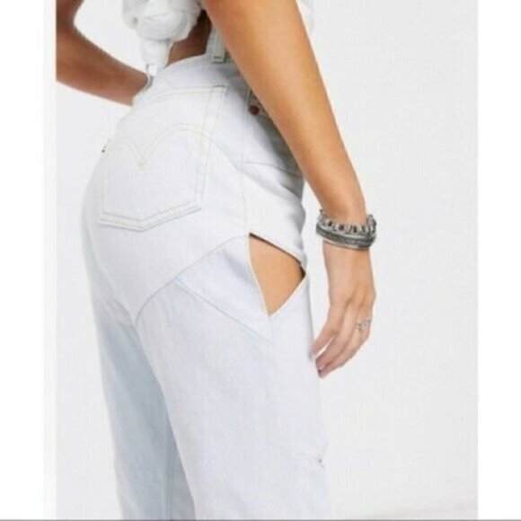 NWT Levis 501 Original Light Blue Wash Cutout Cropped Denim Jeans Size 26 - Picture 12 of 14